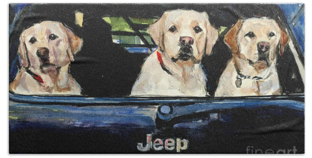Yelllow Labrador Retrievers Beach Towel featuring the painting Hooligans by Molly Poole