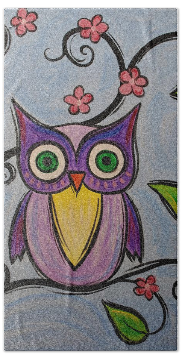 Owl Bird Beach Towel featuring the painting Hootie by Emily Page