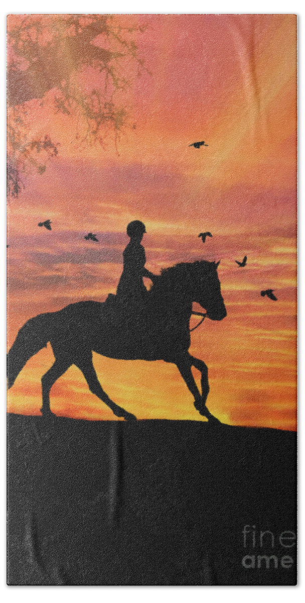 Horse Beach Towel featuring the photograph Horse and Rider, Hunter Jumper Dressage Beautiful Silhouette by Stephanie Laird