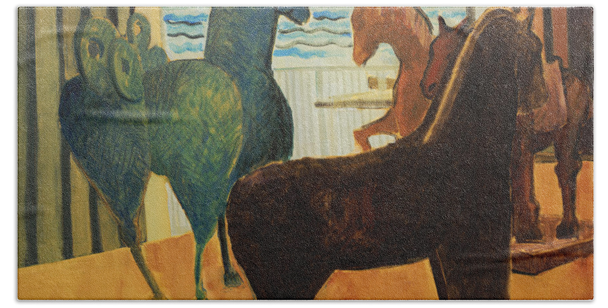 Still Life Beach Sheet featuring the painting Horse Collection by Thomas Tribby