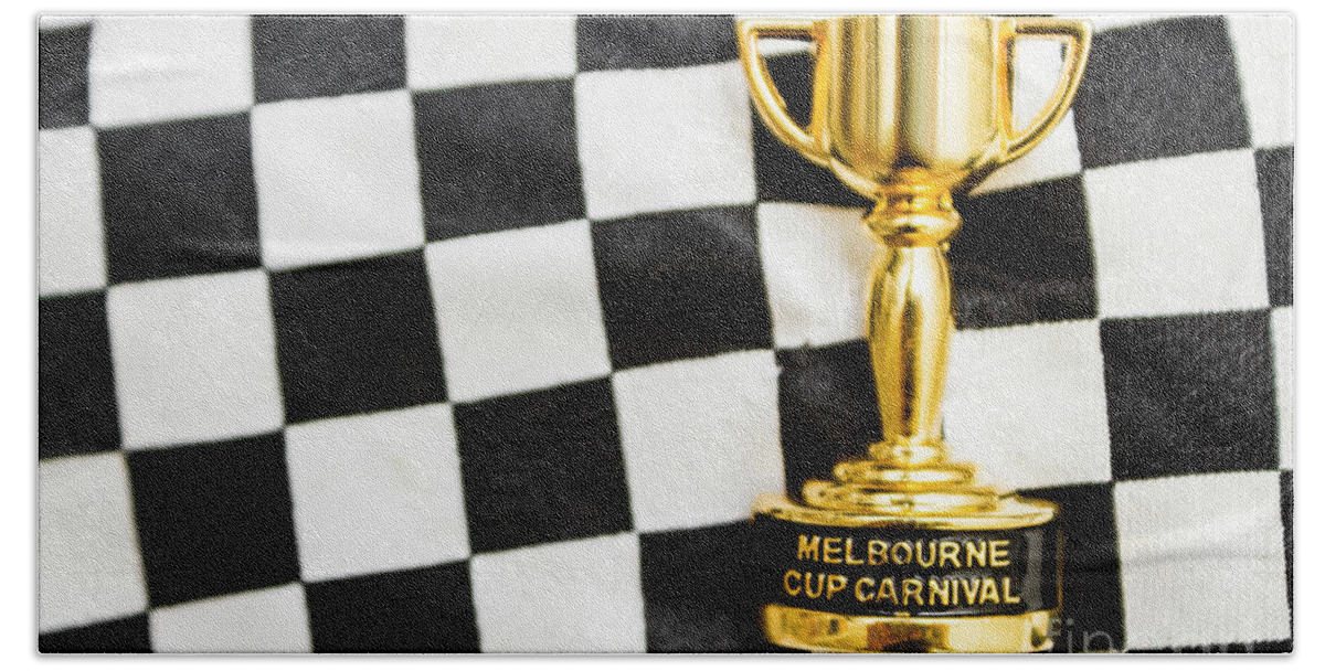 Great Beach Towel featuring the photograph Horse races trophy. Melbourne cup win by Jorgo Photography