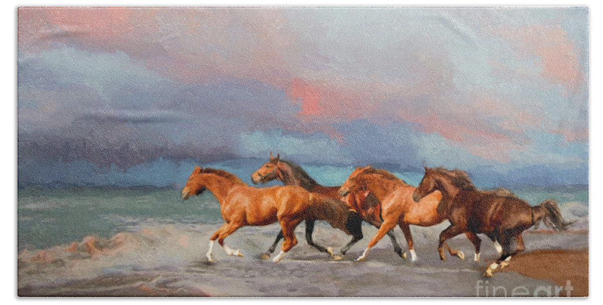 Beach Beach Towel featuring the photograph Horses at the Beach by Mim White
