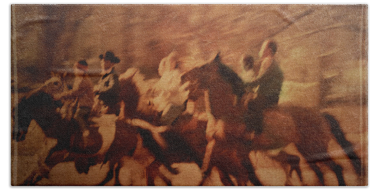 Horses Beach Towel featuring the photograph Horses in motion by Aleksander Rotner