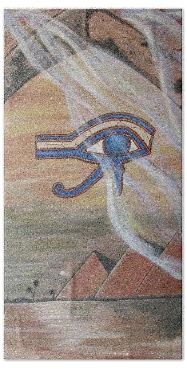 Horus Beach Towel featuring the painting Horus Unveiled by Julie Belmont