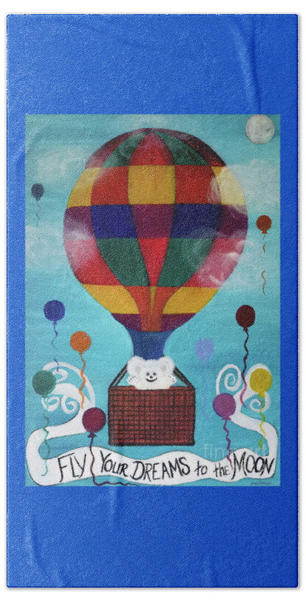 Hot Air Balloon Beach Towel featuring the painting Hot Bear Balloon by Artist Linda Marie