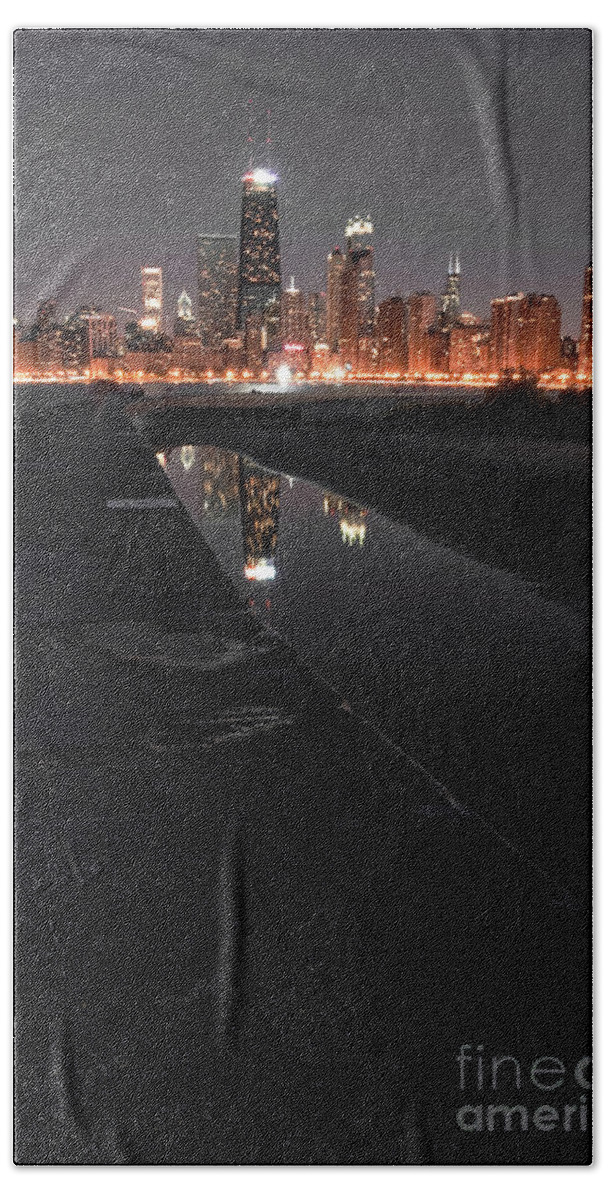 America Beach Towel featuring the photograph Chicago Hot City at night by Bruno Passigatti