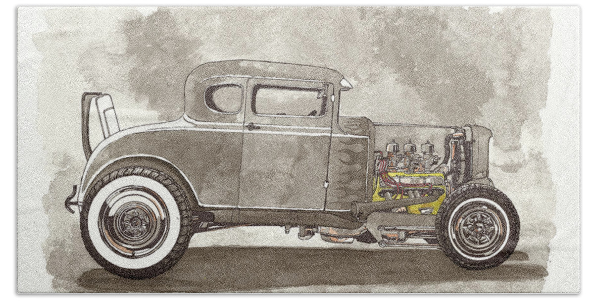 Ink Drawings Beach Towel featuring the painting Hot Rod by Jonathan Baldock