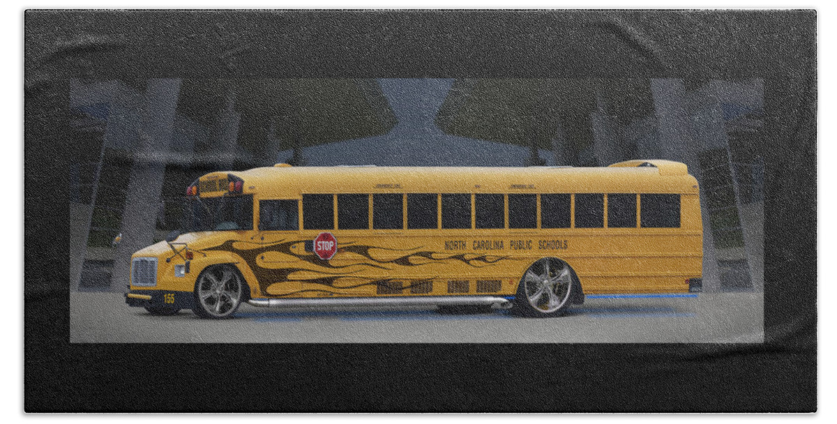 Hot Rod Beach Towel featuring the photograph Hot Rod School Bus by Mike McGlothlen