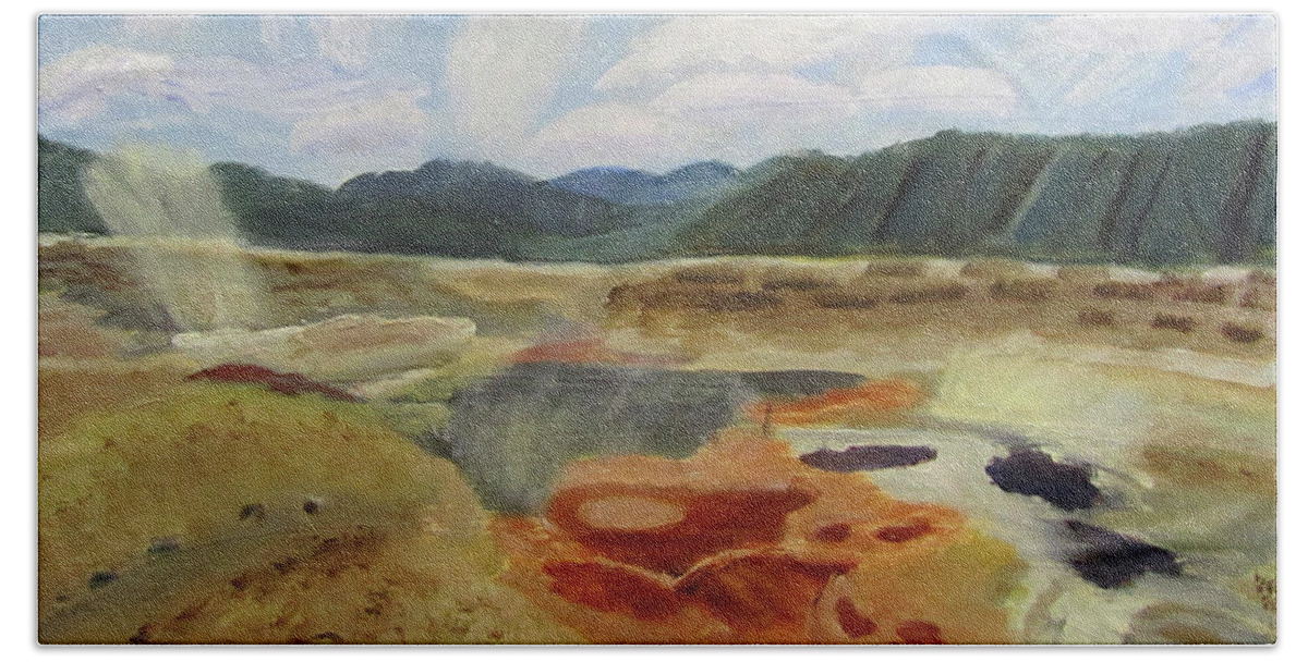 Yellowstone Beach Towel featuring the painting Hot Springs by Linda Feinberg
