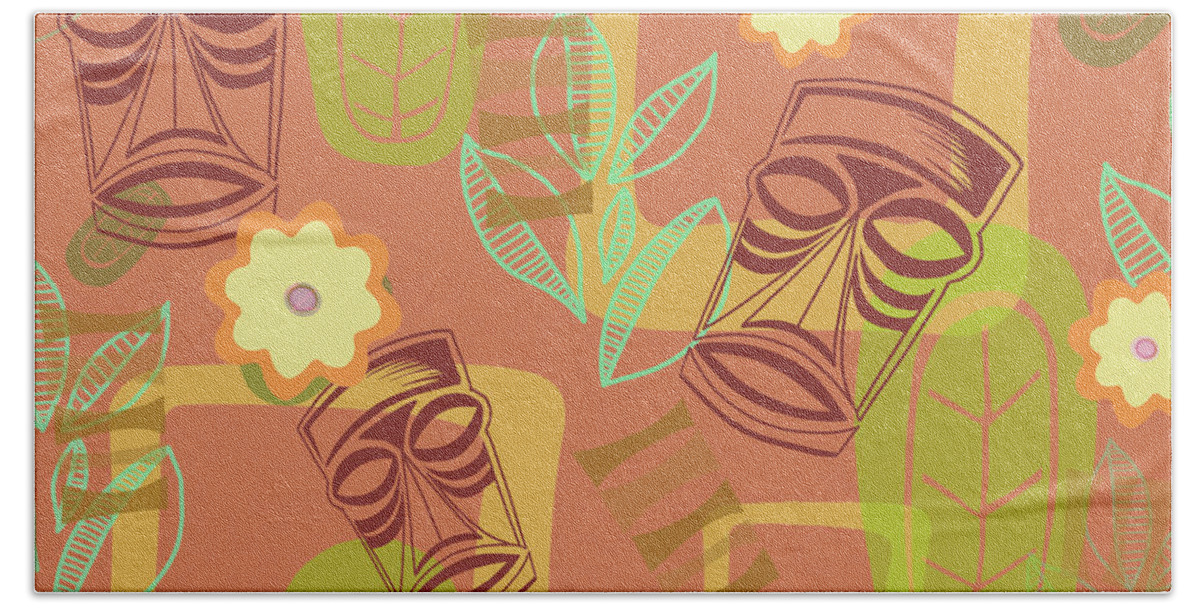 Tiki Beach Towel featuring the painting Hour At The Tiki Room by Little Bunny Sunshine