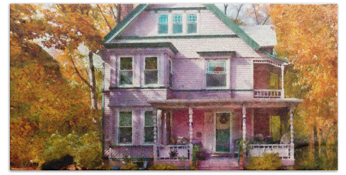 Suburbanscenes Beach Towel featuring the photograph House - Cranford NJ - An Adorable house by Mike Savad