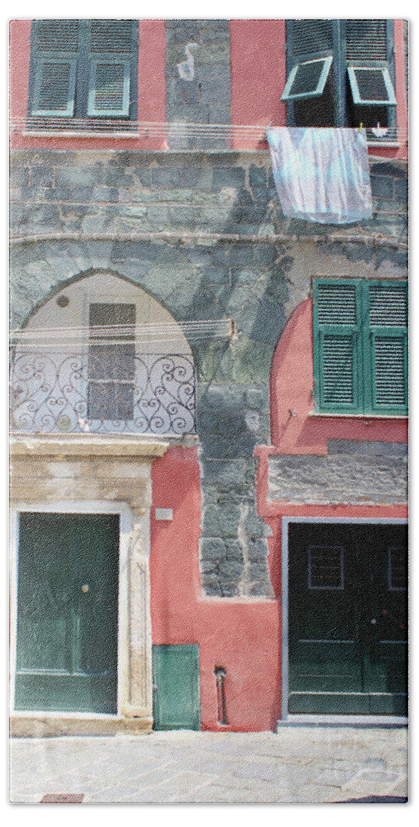 Vernazza Beach Towel featuring the photograph House in Vernazza in Cinque Terre Italy by Adam Long