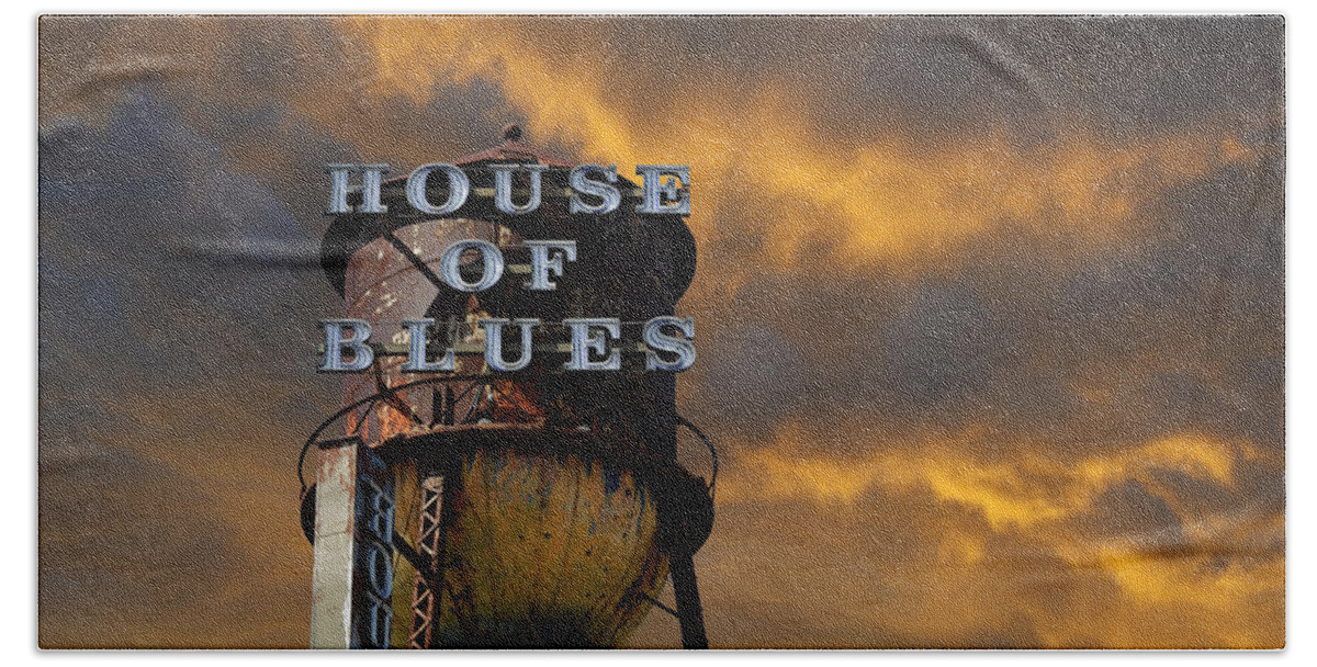 Sign Beach Sheet featuring the photograph House Of Blues by Laura Fasulo