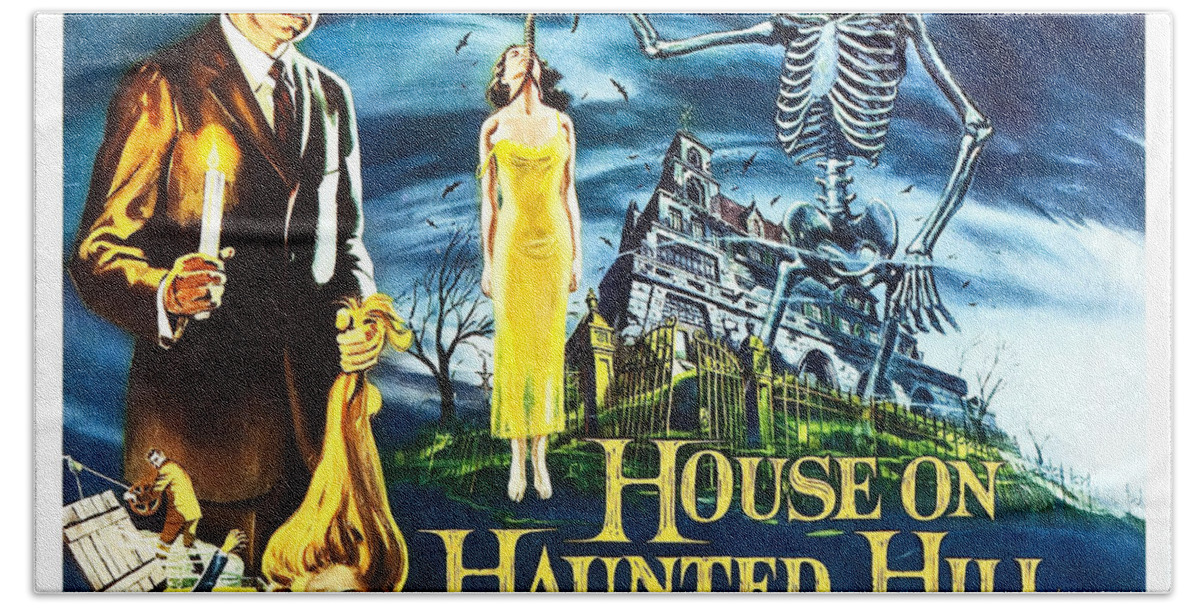 House Beach Sheet featuring the painting House on Haunted Hill Poster Classic horror movie by Vintage Collectables