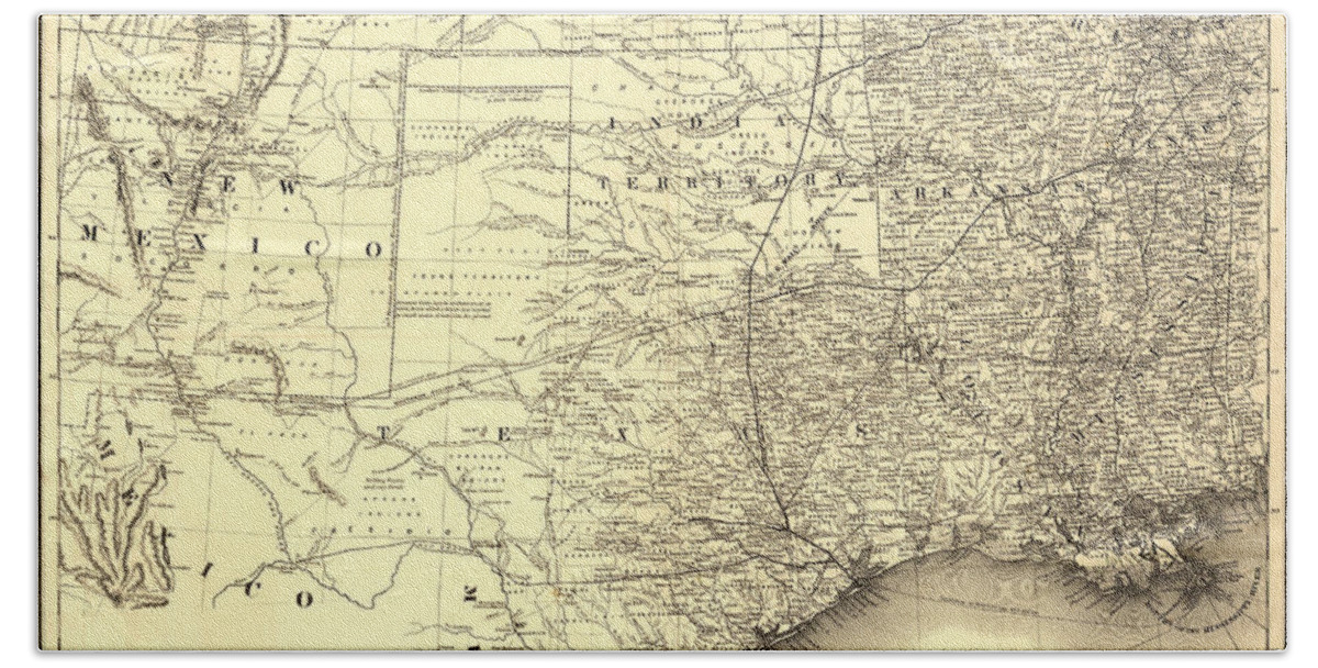 Texas Beach Towel featuring the digital art Houston and Texas Central Railroad, 1867 by Texas Map Store