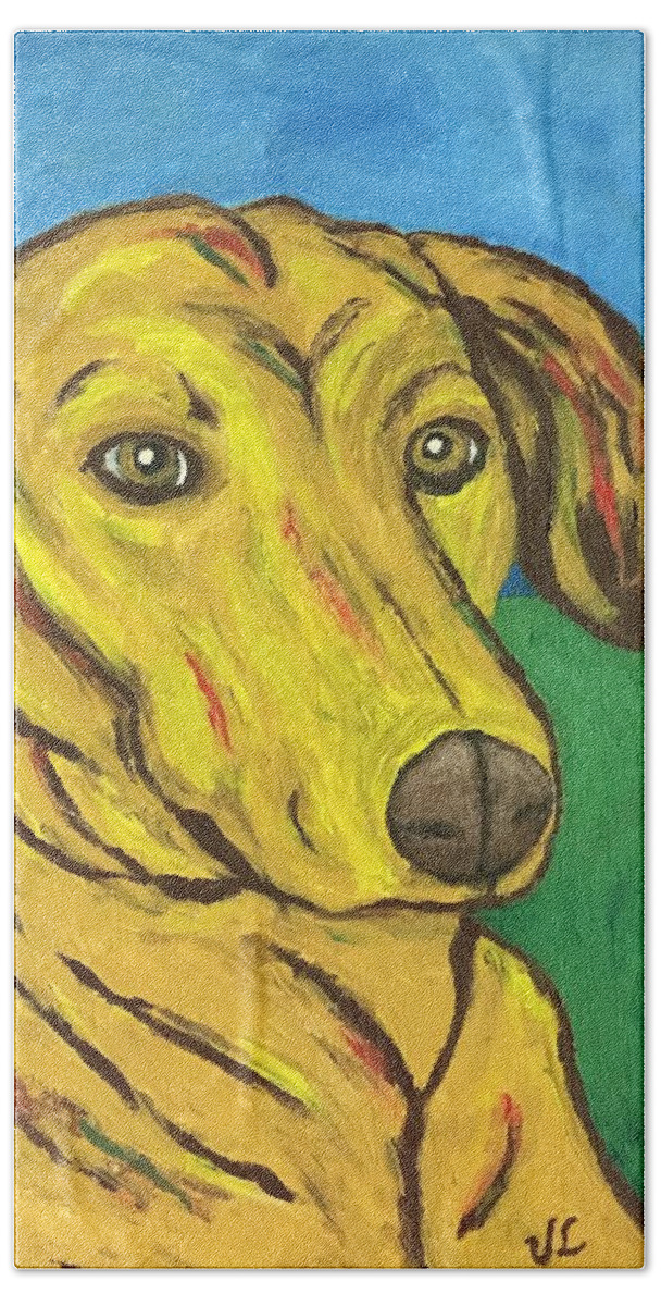 Dog Beach Sheet featuring the painting Howard by Victoria Lakes