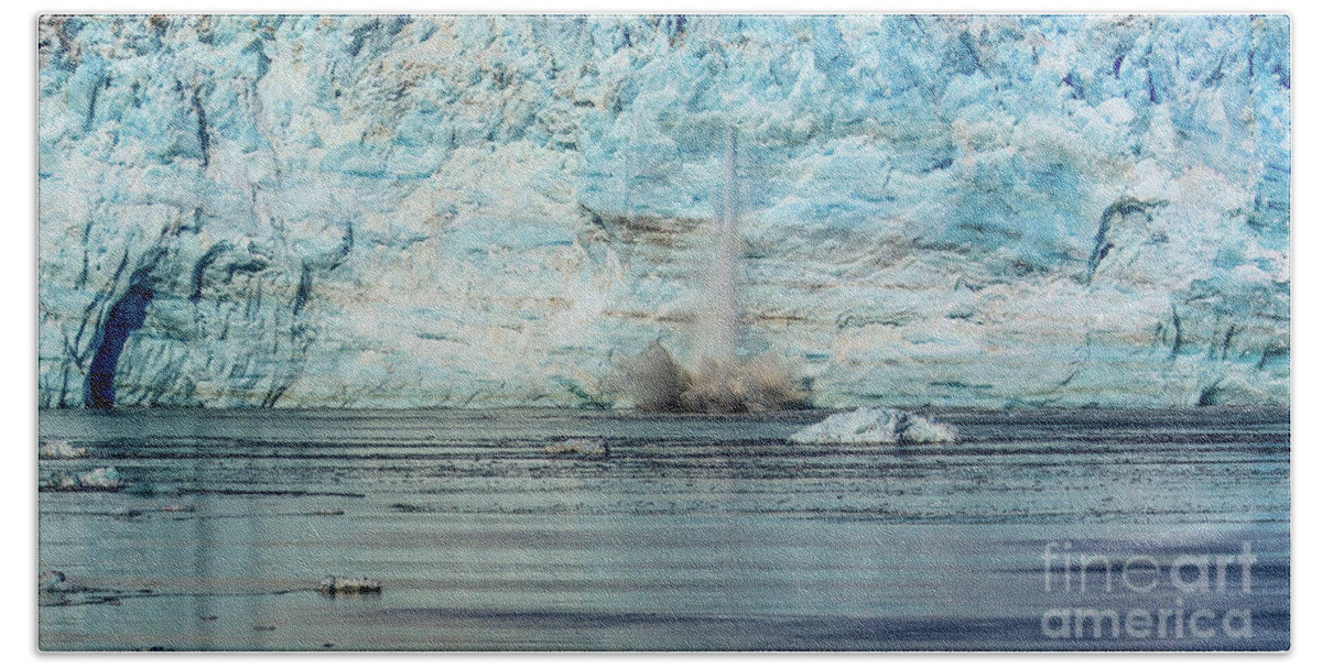 Glacier Hubbard Beach Towel featuring the photograph Hubbard Calving by Barry Bohn