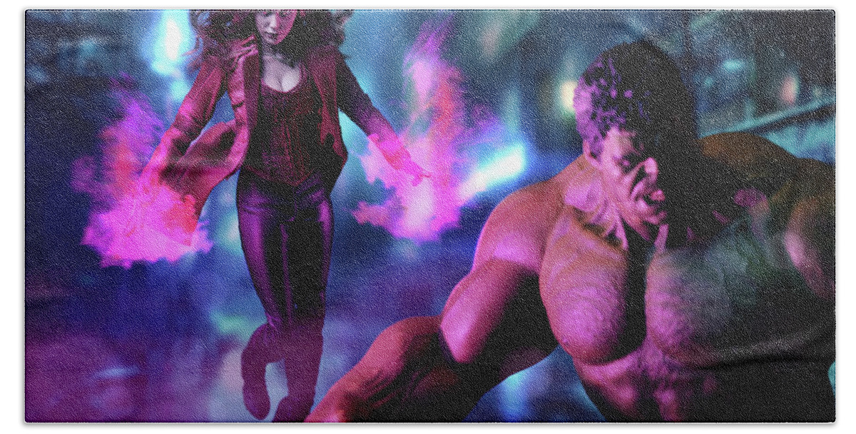 Comics Beach Towel featuring the photograph Hulk and Scarlet Witch by Pete Tapang