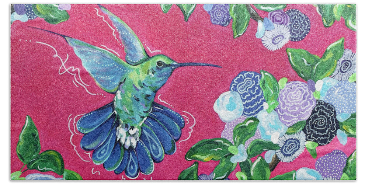 Hummingbird Beach Towel featuring the painting Hummingbird by Beth Ann Scott