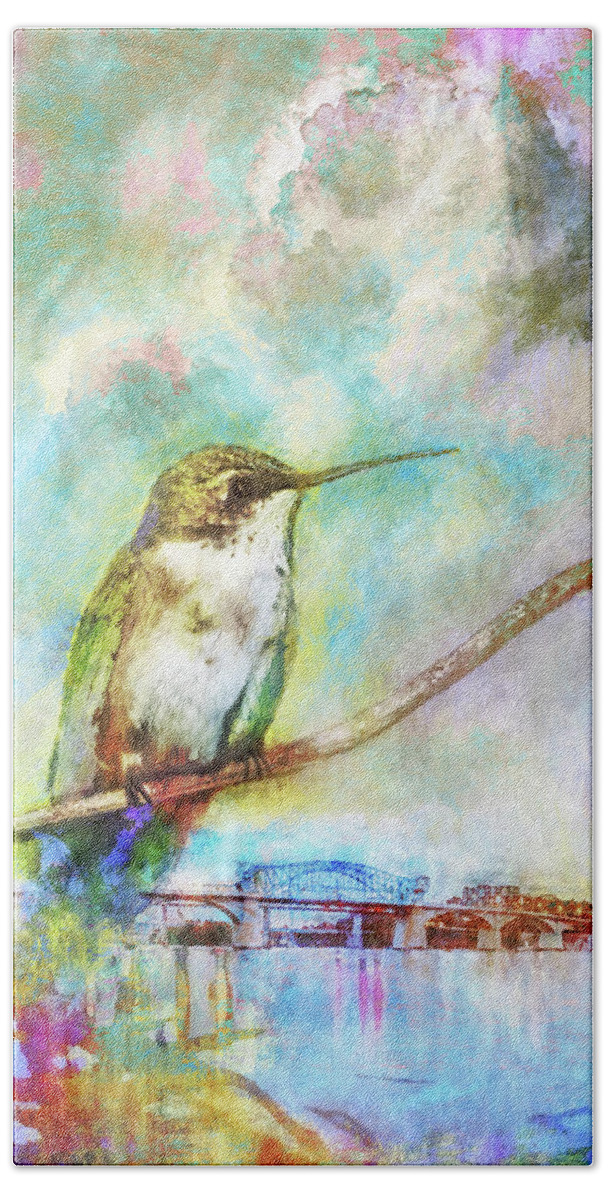 Chattanooga Beach Towel featuring the photograph Hummingbird By The Chattanooga Riverfront by Steven Llorca