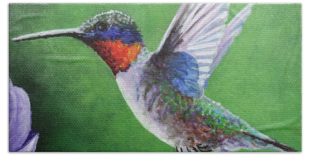Timithy Beach Sheet featuring the painting Hummingbird by Timithy L Gordon