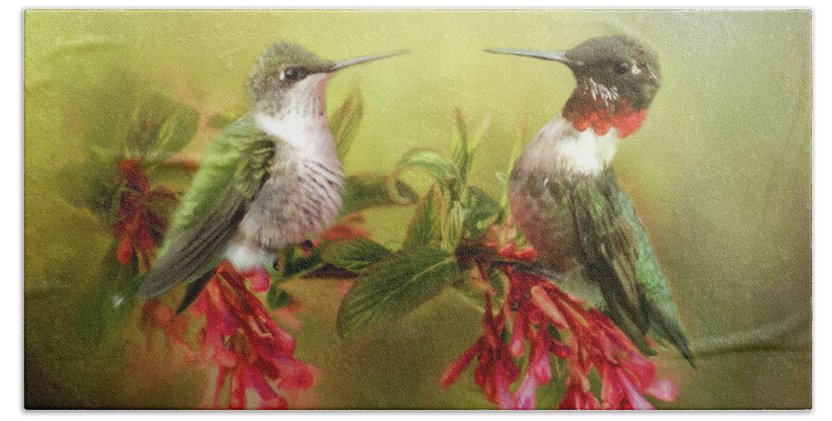 Hummingbirds Beach Towel featuring the photograph Hummingbirds and Blossoms by TnBackroadsPhotos