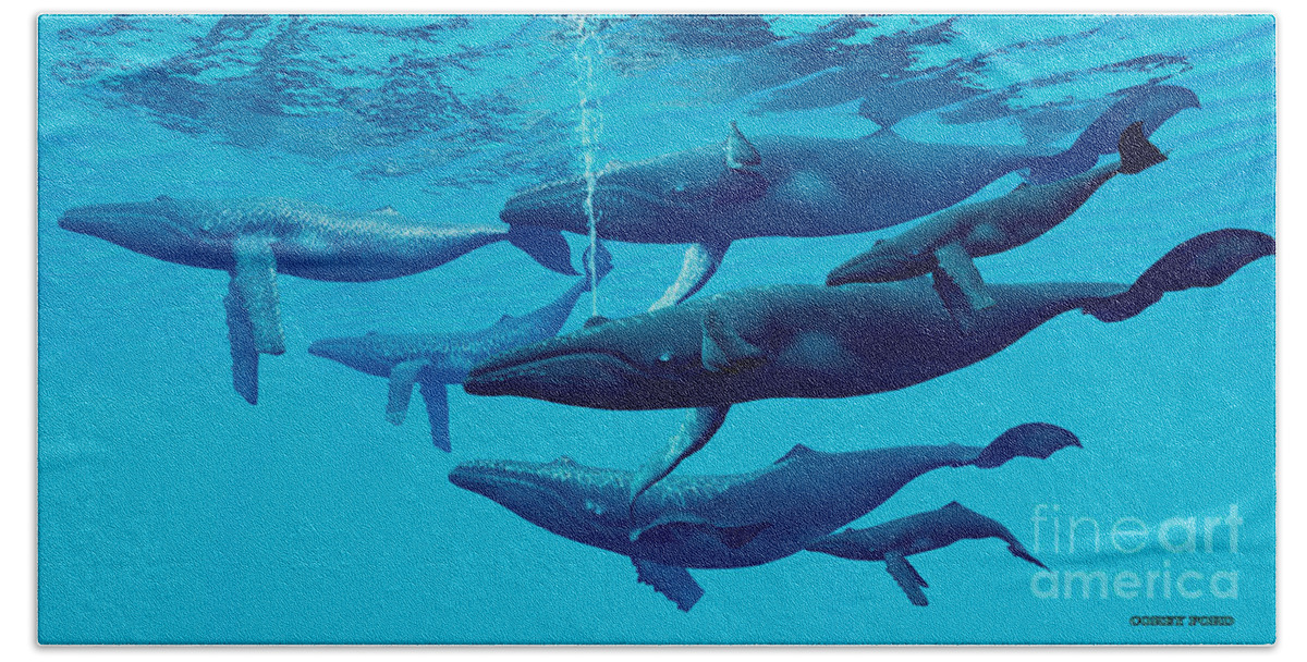 Humpback Whale Beach Towel featuring the painting Humpback Whale Group by Corey Ford