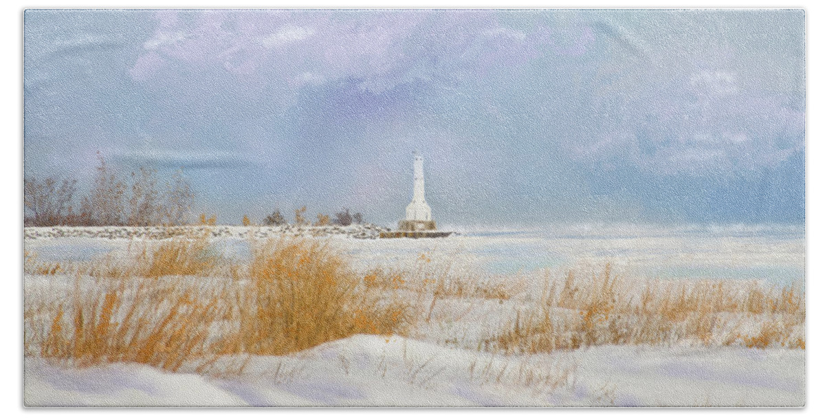 Huron Beach Towel featuring the photograph Huron Lighthouse by Mary Timman