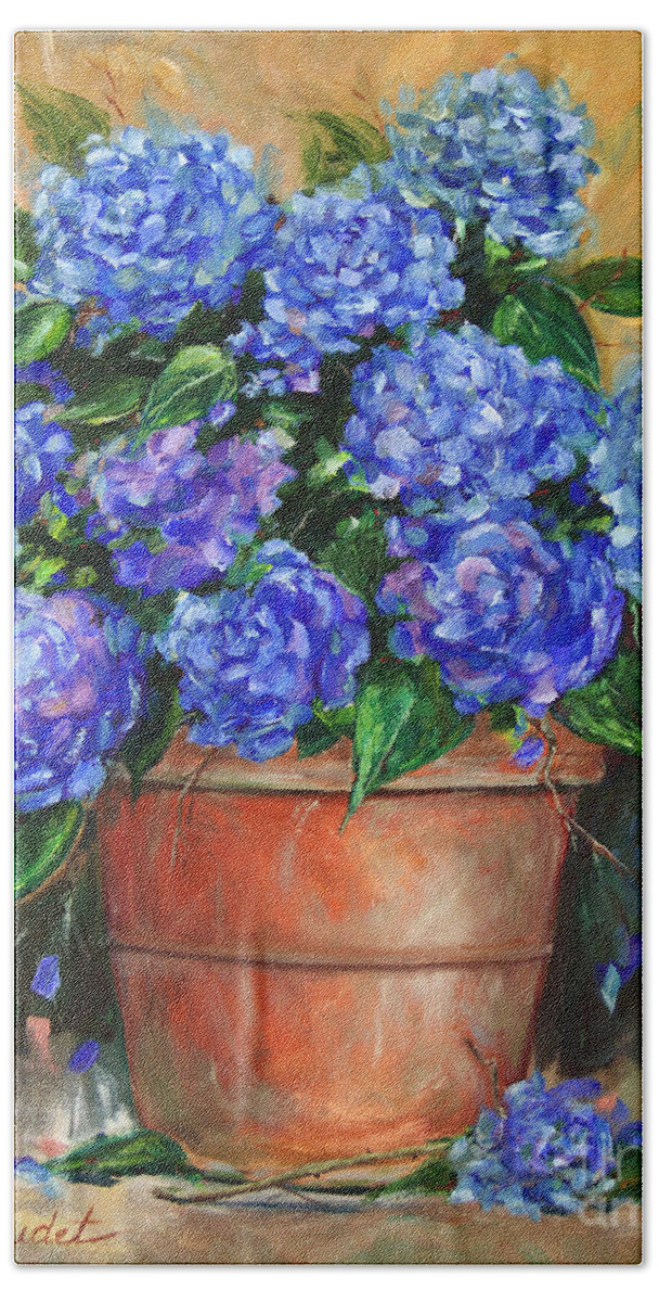 Blue Beach Towel featuring the painting Hydrangeas in Pot by Jennifer Beaudet