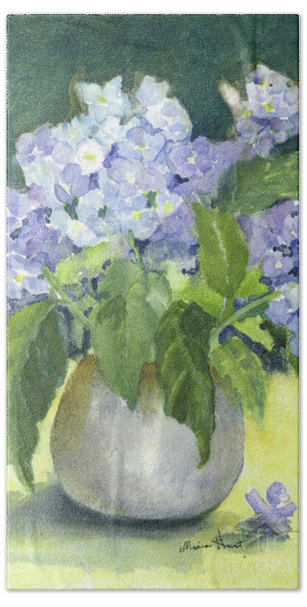  Beach Towel featuring the painting Hydrangeas in the Light by Maria Hunt