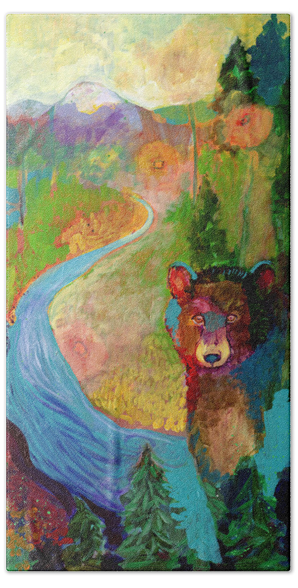 Bear Beach Towel featuring the painting I Am The Mountain Stream by Jennifer Lommers
