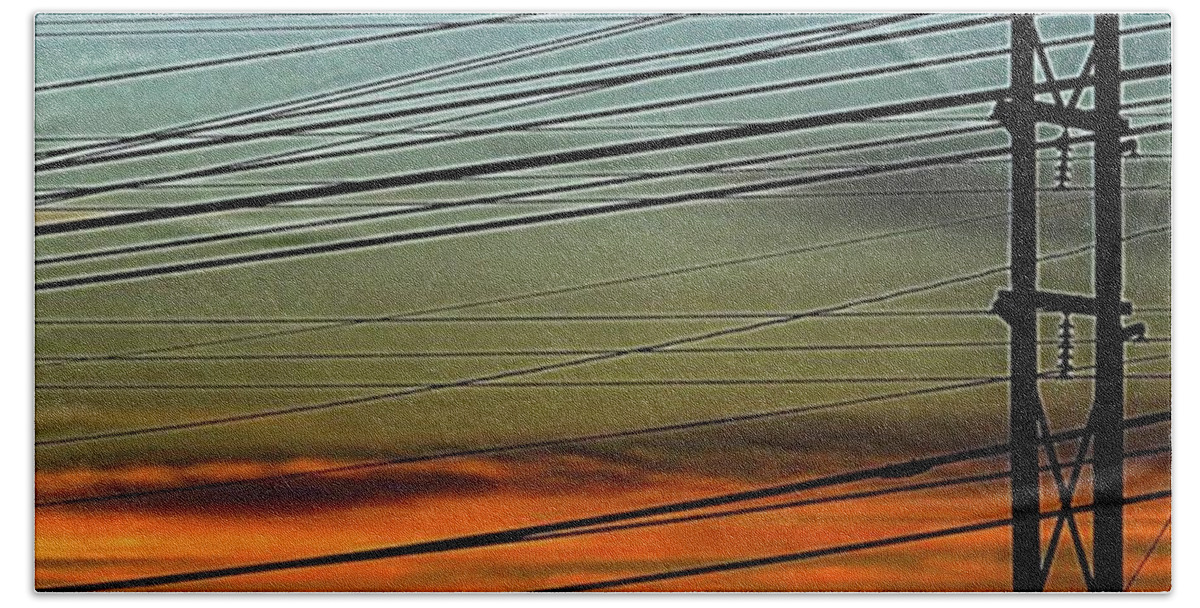 Wires Beach Towel featuring the photograph I Think That A Few #wires Are by Austin Tuxedo Cat