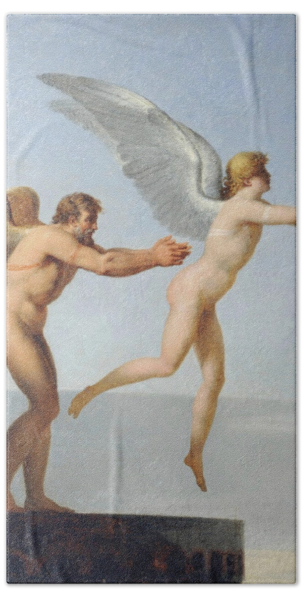Charles Paul Landon Beach Towel featuring the painting Icarus and Daedalus by Charles Paul Landon