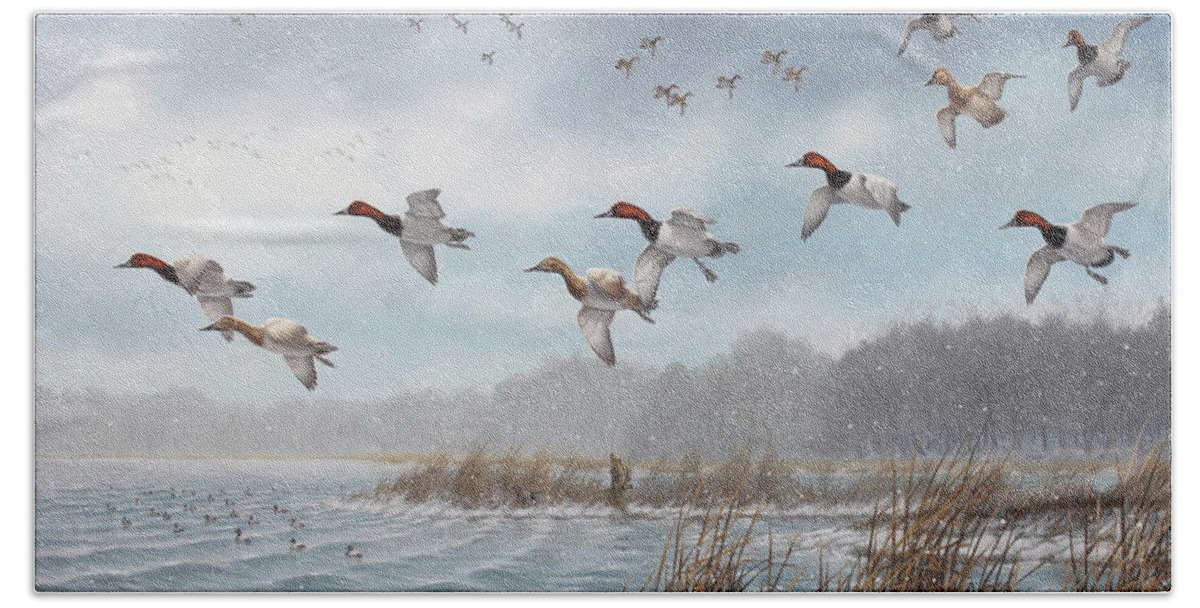 Canvasbacks Beach Towel featuring the painting Ice Cold Cans by Guy Crittenden