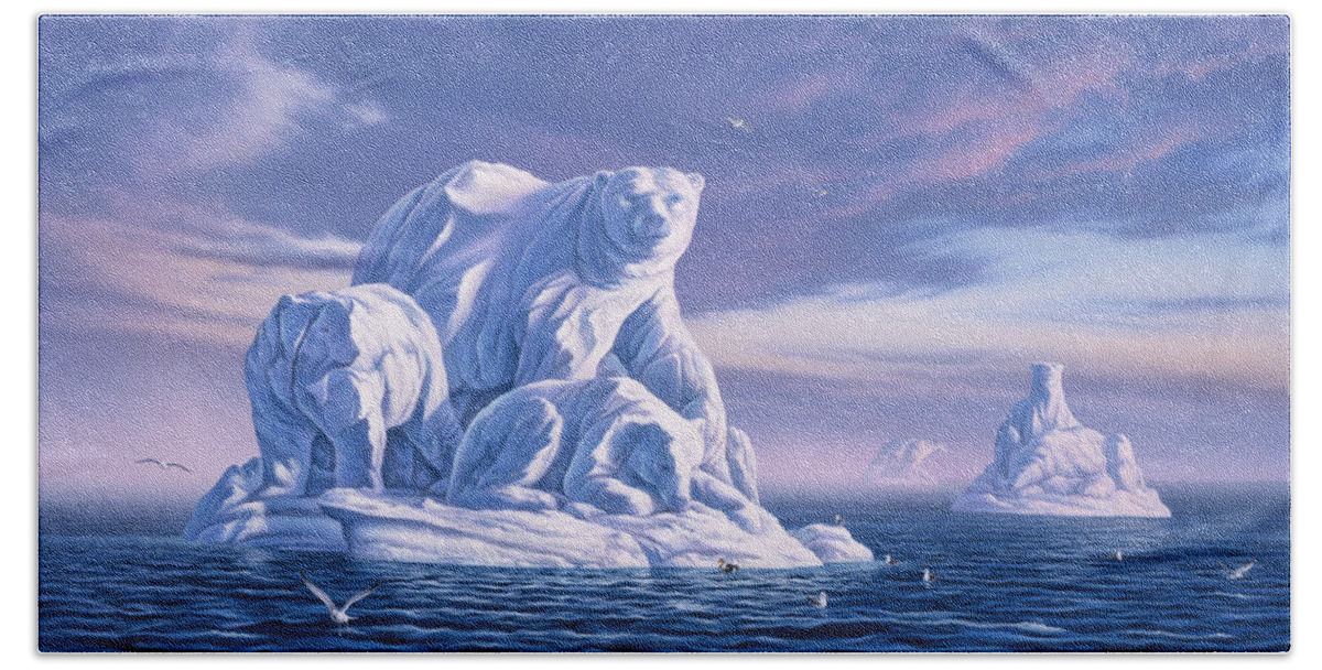 Polar Bear Beach Towel featuring the painting Icebeargs by Jerry LoFaro