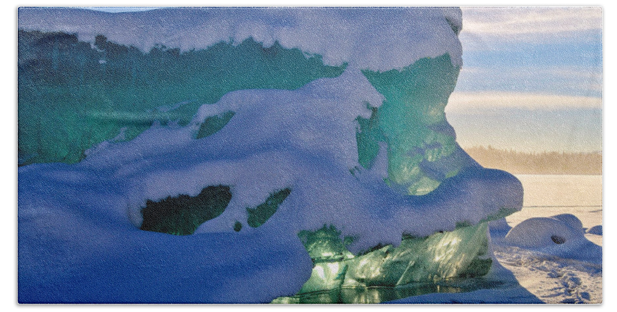 Iceberg Beach Towel featuring the photograph Iceberg's Glow - Mendenhall Glacier by Cathy Mahnke