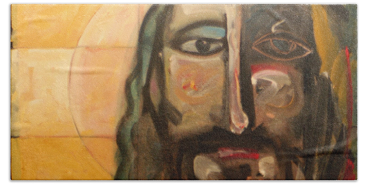  Christ Beach Towel featuring the painting Icon Number Four by Tim Nyberg