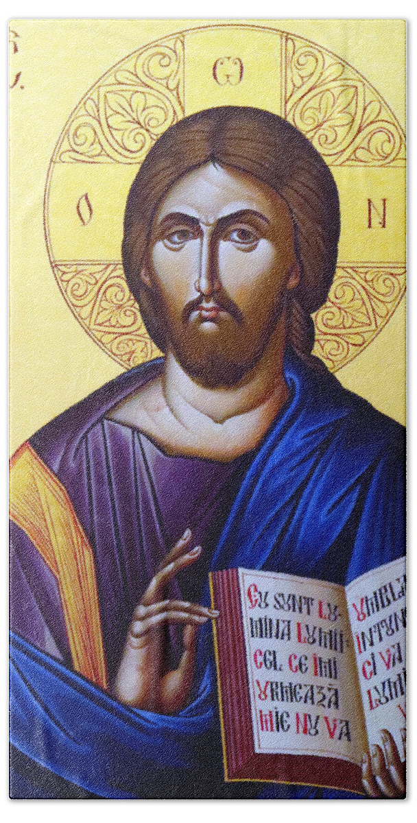 Icon Of Christ Beach Sheet featuring the photograph Icon of Christ in Jericho by Munir Alawi