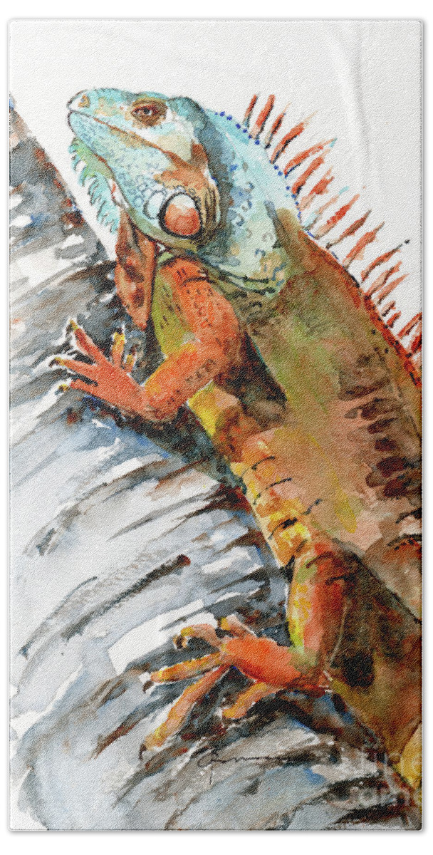 Iguana Beach Sheet featuring the painting Iguana 2 by Claudia Hafner