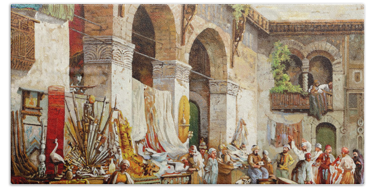 Arab Market Beach Towel featuring the painting Il Mercato Arabo by Guido Borelli