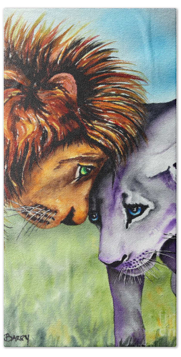 Lions Beach Sheet featuring the painting I'm In Love With You by Maria Barry