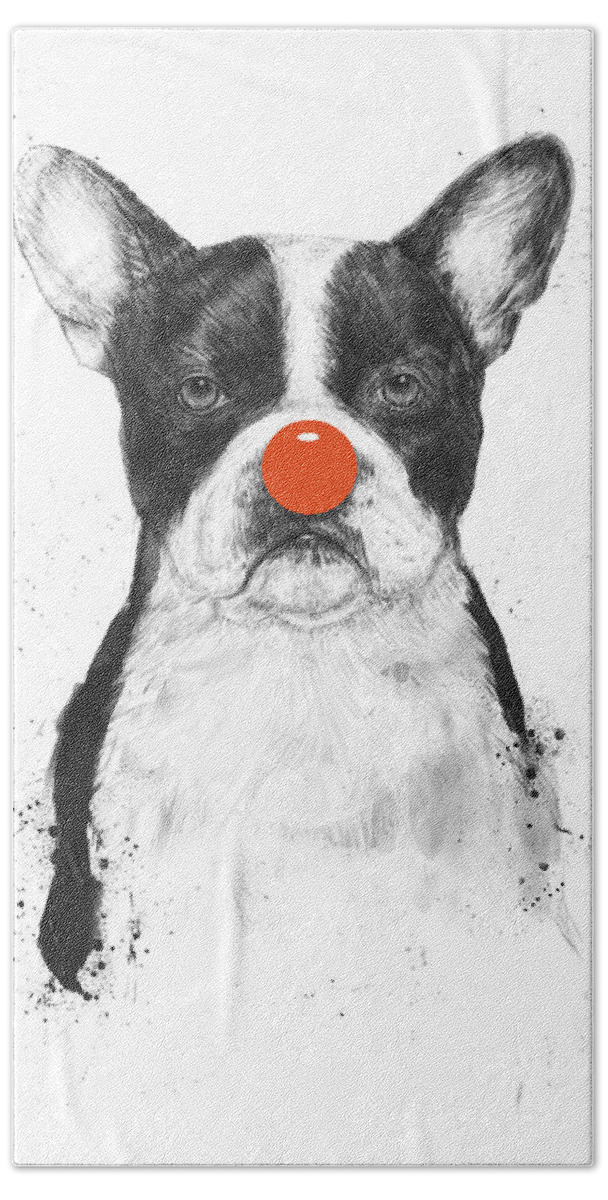 Dog Beach Towel featuring the mixed media I'm not your clown by Balazs Solti