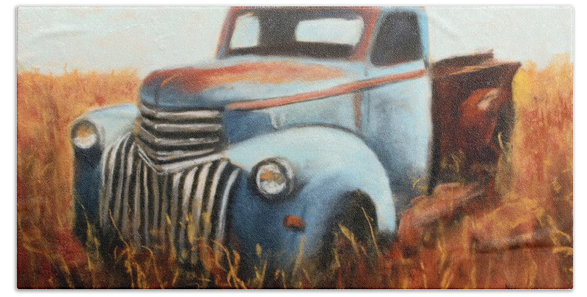 Old Truck Beach Towel featuring the photograph In a Field of Dreams by Sandi Snead