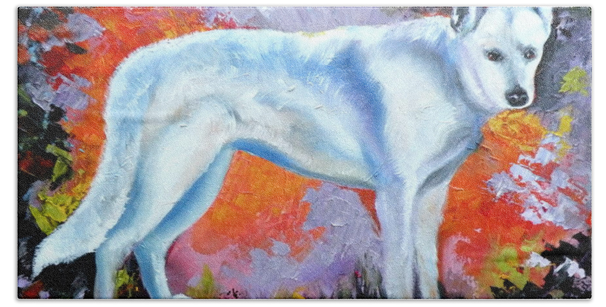 Dogs Beach Towel featuring the painting In Shepherd Heaven by Susan A Becker