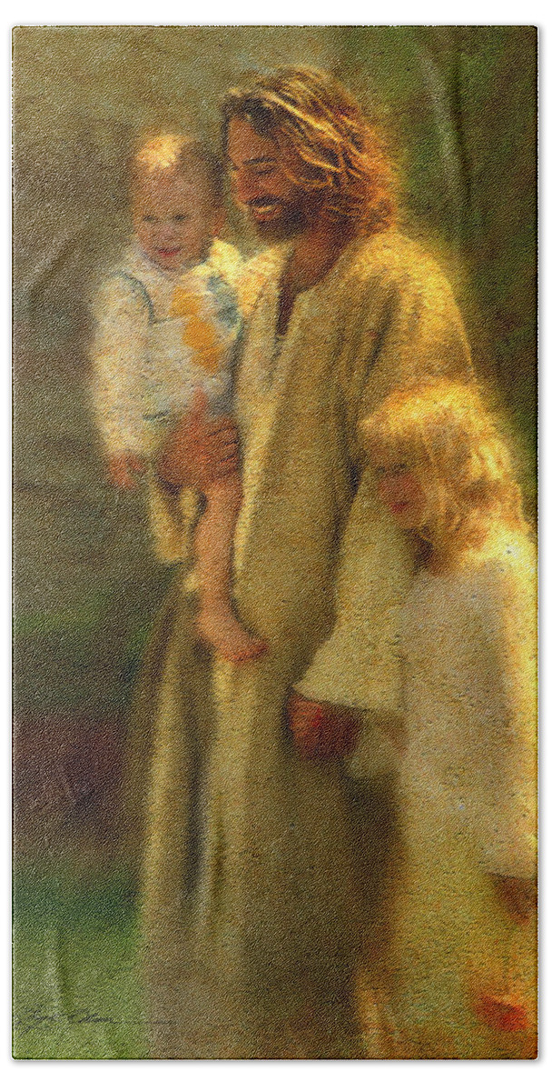 Jesus Beach Sheet featuring the painting In the Arms of His Love by Greg Olsen