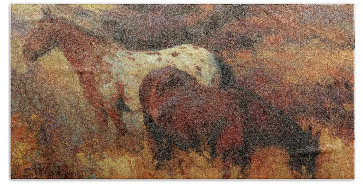 Horse Beach Towel featuring the painting In the Hollow by Steve Henderson