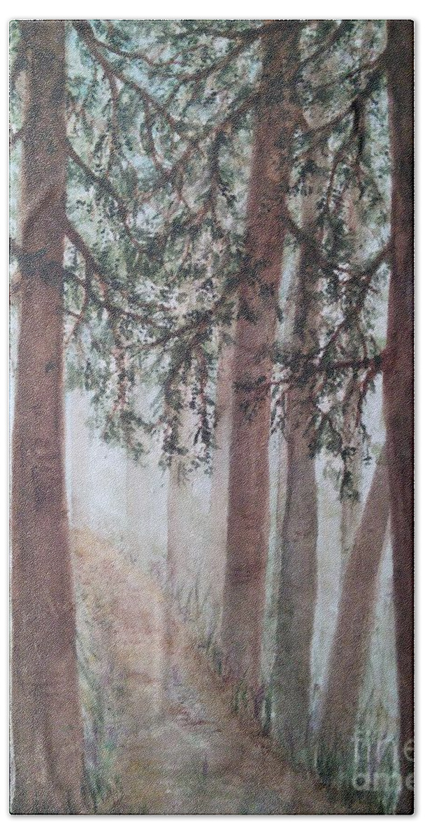 Trees Beach Towel featuring the painting In the Mist by Susan Nielsen