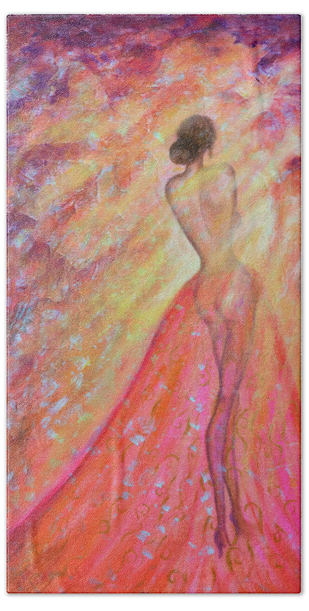 Girl Beach Towel featuring the painting In the morning light by Lilia S