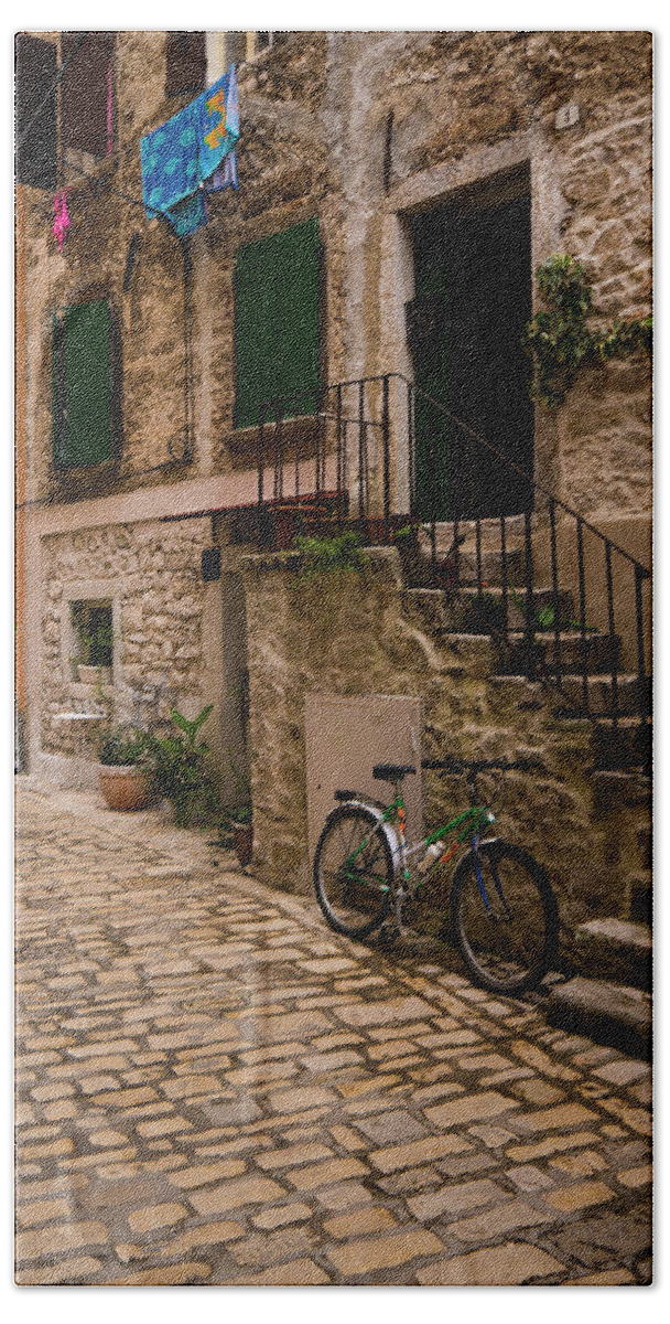 Rovinj Beach Towel featuring the photograph In the Old Town by Rae Tucker