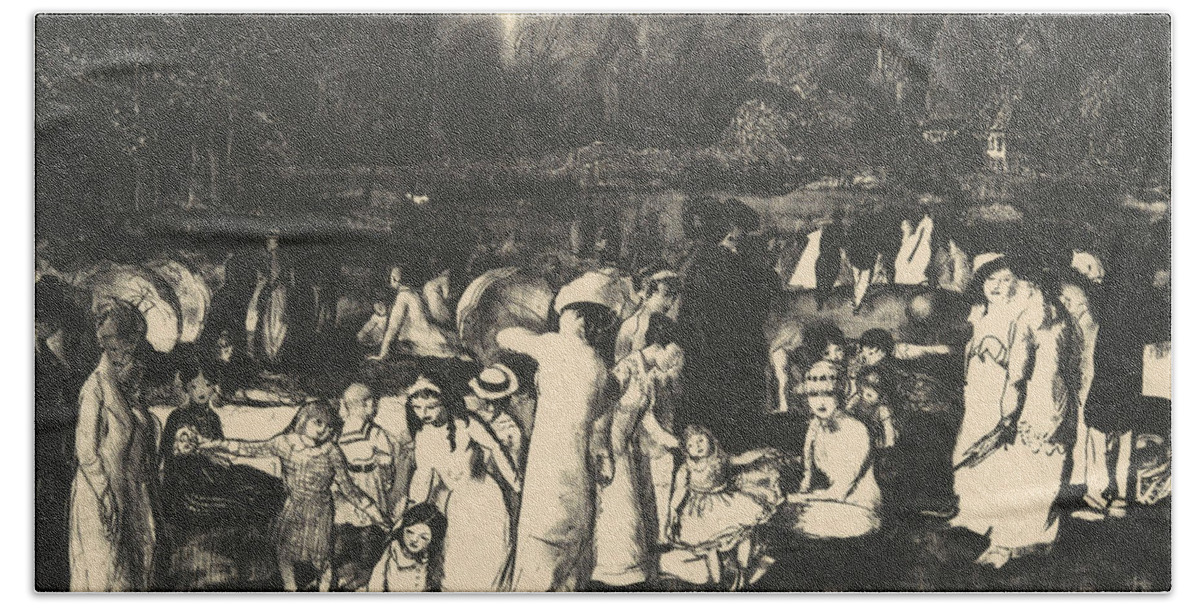 19th Century Art Beach Towel featuring the relief In the Park, Light by George Bellows